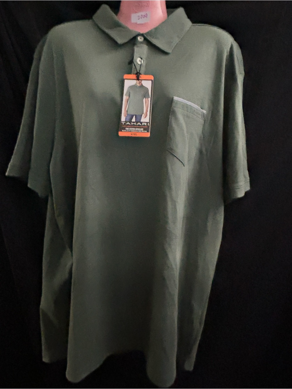 Tahari Men’s Classic Pocket Fine Cotton Interlock Polo Olive Green XXL NWT